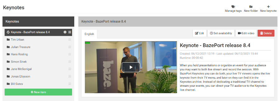 Keynotes - BazePort Management Studio